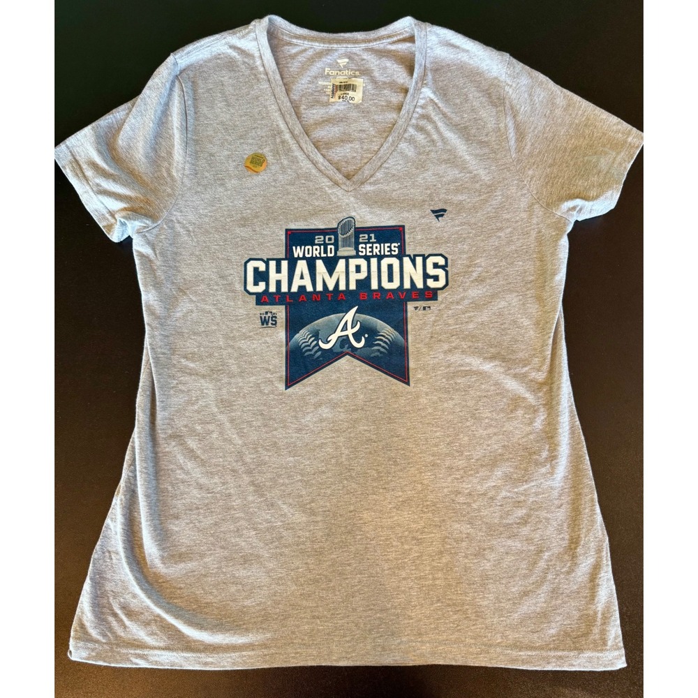 Atlanta Braves 2021 World Series Champions T-Shirt Gray Womens L NWT